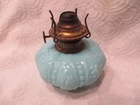 Vintage Blue Milkglass Kerosene Oil Lamp Base Dutch Holland Scenes