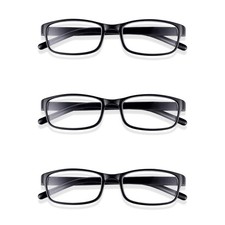 3x Black Rectangle Reading Magnification Glasses For Men & Women +1 to +3.5 Pack