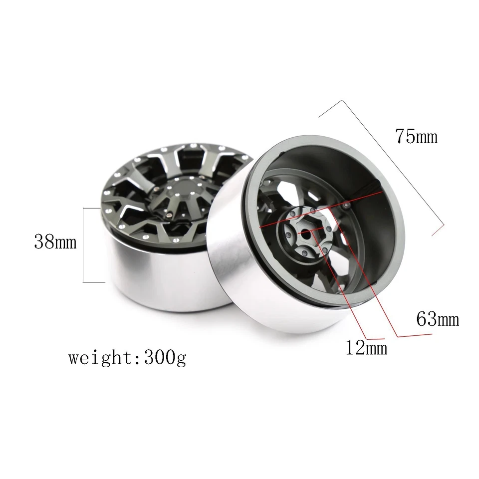 1/8 Scale RC Crawler Metal Beadlock Wheels & Rubber Tires - 2.6 Inch Upgrade - Image 2 of 4