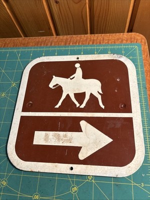 Brown and White Aluminum Horse Trail Direction Sign 8  X 8 