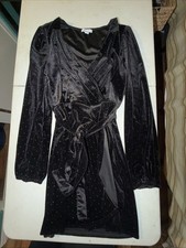 Nine West Black Velvet Rhinestone Dotted Wrap Dress Size L
