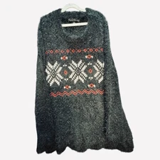 French Laundry Women’s Fuzzy Black Cozy Christmas Snowflake Holiday Sweater Sz M