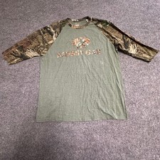 Mossy Oak Shirt Mens Large Green Camo Raglan 3/4 Sleeve Graphic Outdoor Tee