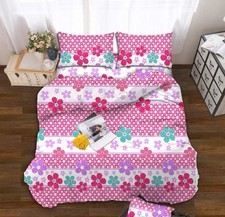 Girls Pink, Purple Flowers Printed Bedding Set Twin Set