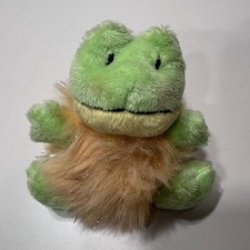 Russ Berrie Fuzzy Frog Plush Toy 37004 6  Green Stuffed Animal Tinsel Belly NWT