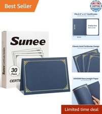 30 Navy Blue Certificate Holders with Gold Trim - 8.5x11 Durable Protection