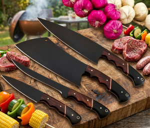 Pack of 4 Custom Handmade Chef Knife Set Wood Handle Kitchen Knives Leather Roll