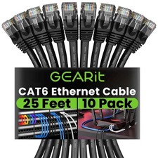 GEARit Cat 6 Ethernet Cable 10-Pack 25 Feet Cat6 25 Feet 10-Pack , Black