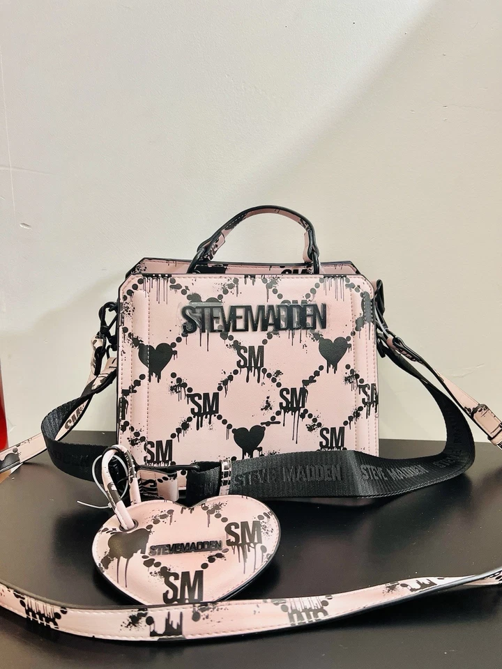 Steve Madden Bevelyn Hearts Satchel Lilac Pink Drip Heart Graffiti Halloween Bag - Image 2 of 4