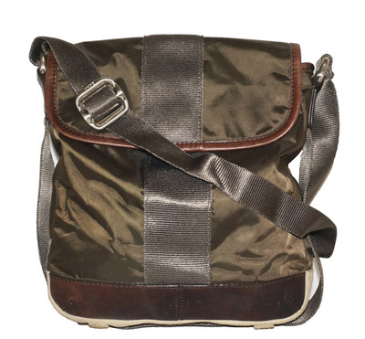 DKNY DONNA KARAN Khaki Brown Textile & Leather Crossbody Shoulder Bag 10x8