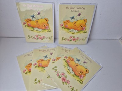 Vintage Greetings Birthday Cards Bundle 1980 s Cute Bear Flowers A4 X6 New 