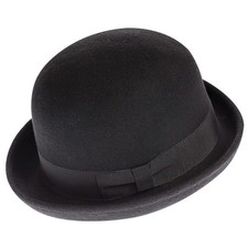 Black Bowler Derby Hat Short Rolled Brim Fedora Hat for Men and Women S/M 