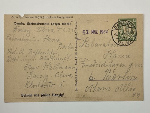 Ganzsache Danzig HP1 30 Danzig Neptunsbrunnen Langer Markt echt gelaufen WHW