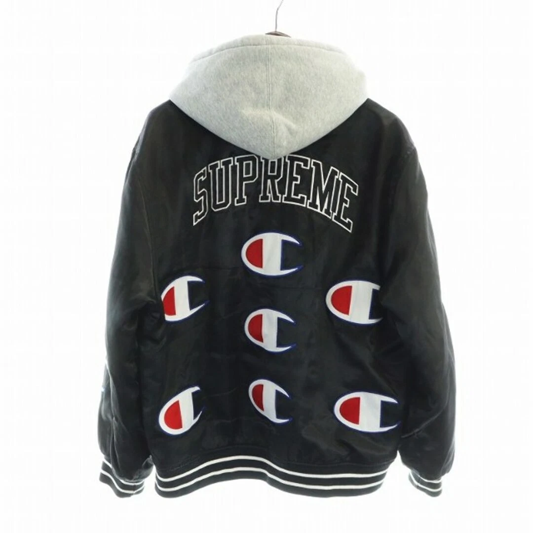 Supreme Champion 18AW Giacca Varsity Raso con Cappuccio Nero Maglione Blouson Lungo