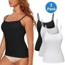3 Pack Women Tank Tops Soft Vest with Built-in Bra Breathable Lightweight Shaper