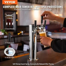 New Triple Taps Draft Beer Tower Dispenser, Stainless Steel Keg Beer Tower, Keg
