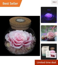 Preserved Real Pink Roses in Mood Light Wishing Bottle - Eternal Love Decor