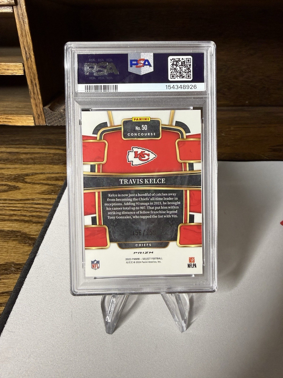 2023 Panini Select - Concourse Travis Kelce #50 Tri-Color Prizm /259 PSA 10 view 3