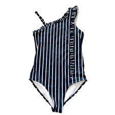 Calvin Klein Breton Stripe One Piece Swimsuit Big Girls XL Navy/White Pull On