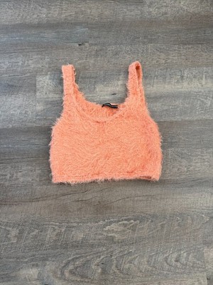 Threadbare Fuzzy Crop Tank Top Women s Size S Peach Fluffy Knit