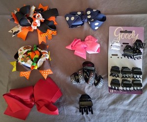 17 Piece Hair Bow And Clips Lot Some Custom Homemade