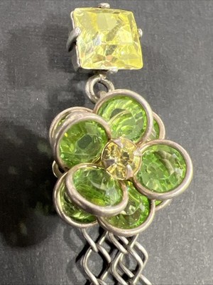 Babylon Paris Green Flower Long Dangle SINGLE Earring Sterling Silver 925 Glass