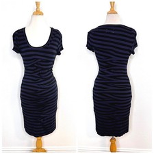 Artelier Nicole Miller Womens Striped Ruched Dress Size M Blue Black Bodycon
