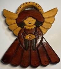 Wood Hand Crafted Angel Wall Decor Plaque 7 3/4  X 6 1/2  Brown