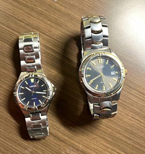 Lorus & Citizen Lot of 2 Quartz Watches 100 Feet WR Date Blue dial