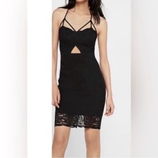Y2K Express Strappy Black Lace Cutout Bodycon Dress 0