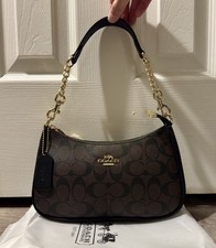 Coach Teri Shoulder Bag in Signature Canvas Walnut/Black CV933