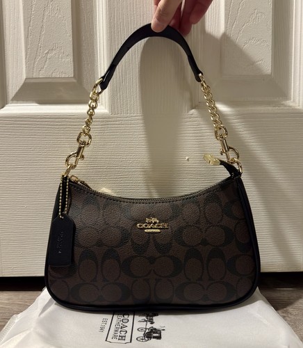 Coach Teri Shoulder Bag in Signature Canvas Walnut/Black CV933