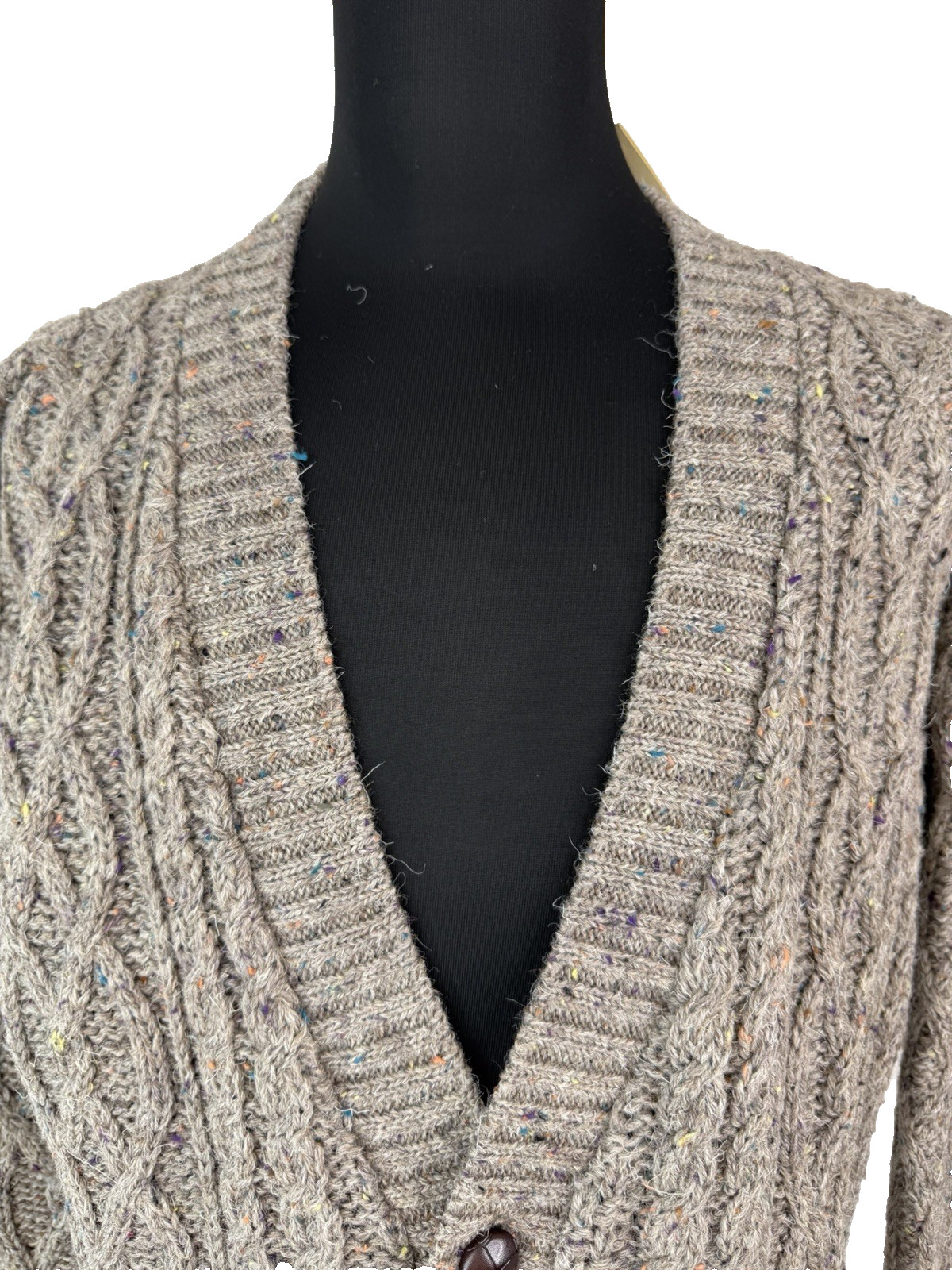 VTG  80'S Doogan Donegal Irish Cardigan Sweater Mens XL Light Gray Fisherman NEW image 6