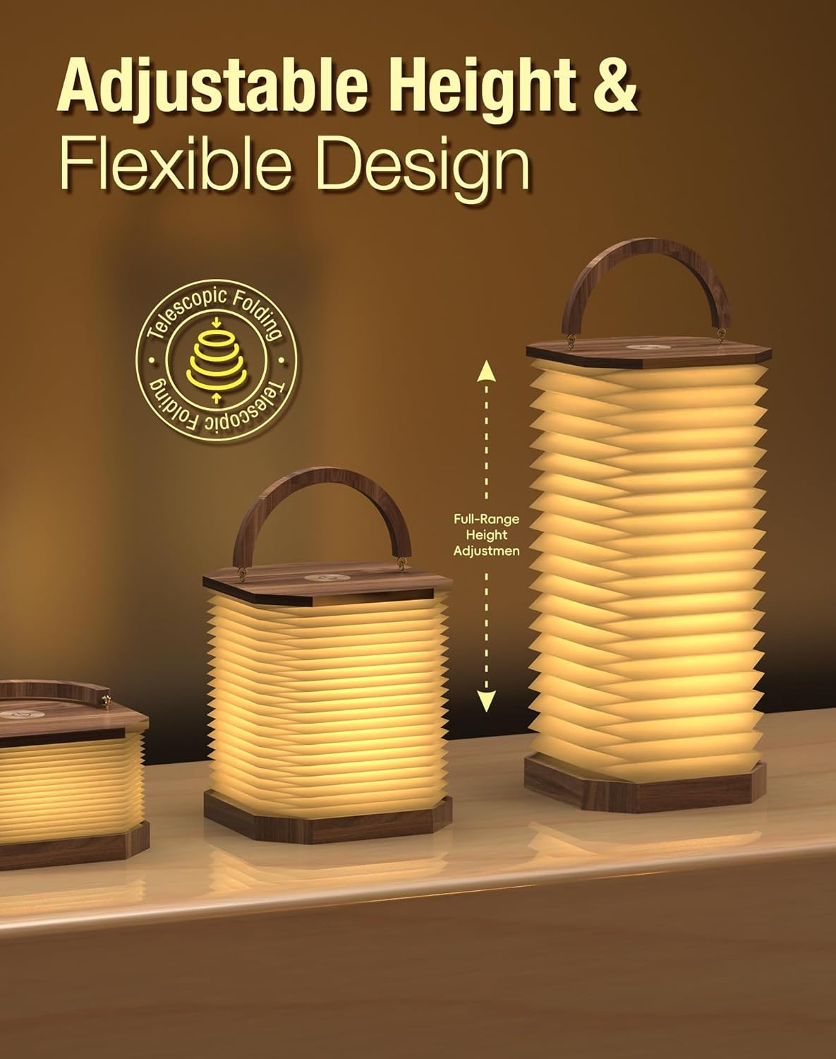 Lampada a Fisarmonica in Legno: Lanterna LED Portatile e Pieghevole - 2