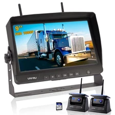 URFRU 2 Cams 9" Wireless Backup Camera and Monitor Kit for Truck Car RV Magnetic