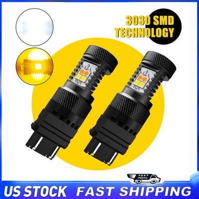 2x 3157 LED DRL Switchback Turn Signal Light Bulbs Kit 4157NA 3457A White/Amber