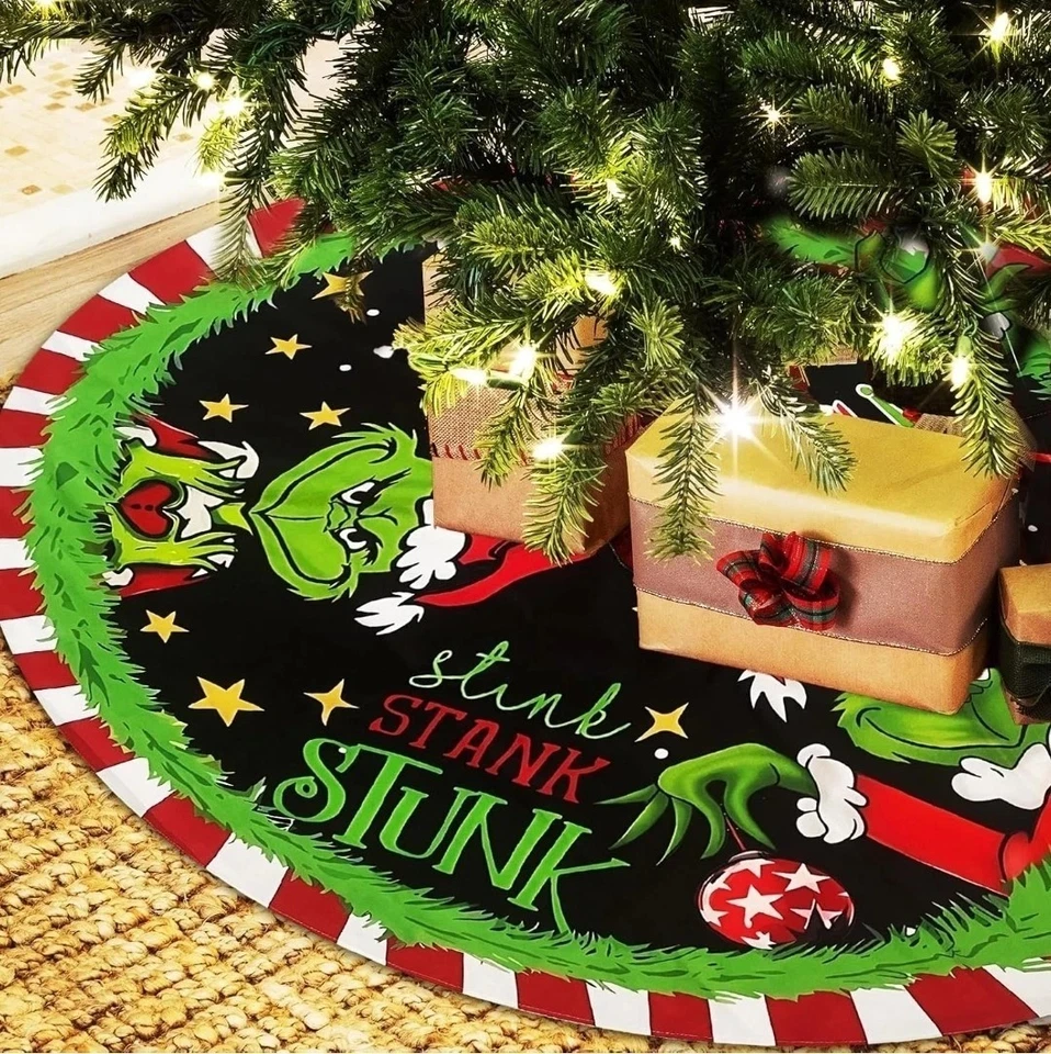 The Grinch "STINK STANK STUNK" Christmas Tree Skirt Fabric Holiday Decor 48" - Image 2 of 3
