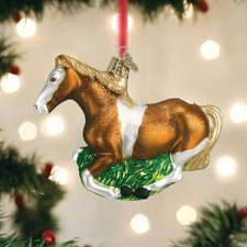 Old World Christmas Brown And White Mustang Glass Blown Ornament With OWC Box