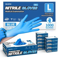Nitrile Exam Gloves, 4.0 Mil, 1000 Pcs, Latex-Free, Food Safe, Blue Large