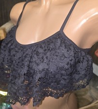 Victoria Secret bra Rare Vintage Bralette Cami M     Unlined Ruffled Lace Black