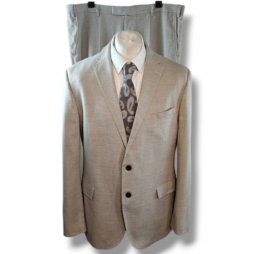 M&S 2 Teiler Anzug Blazer Hose Brustumfang 44R W38 L32 Natur Leinen Nova Fields
