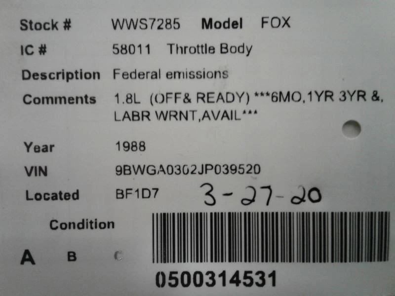 Cuerpo del acelerador excluyendo Quattro para 79 81-84 AUDI 4000 1230764 Foto 3 de 3