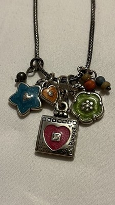 Retired Brighton Havana Wonder Life Enamel Charm Necklace Vintage Silver 16 