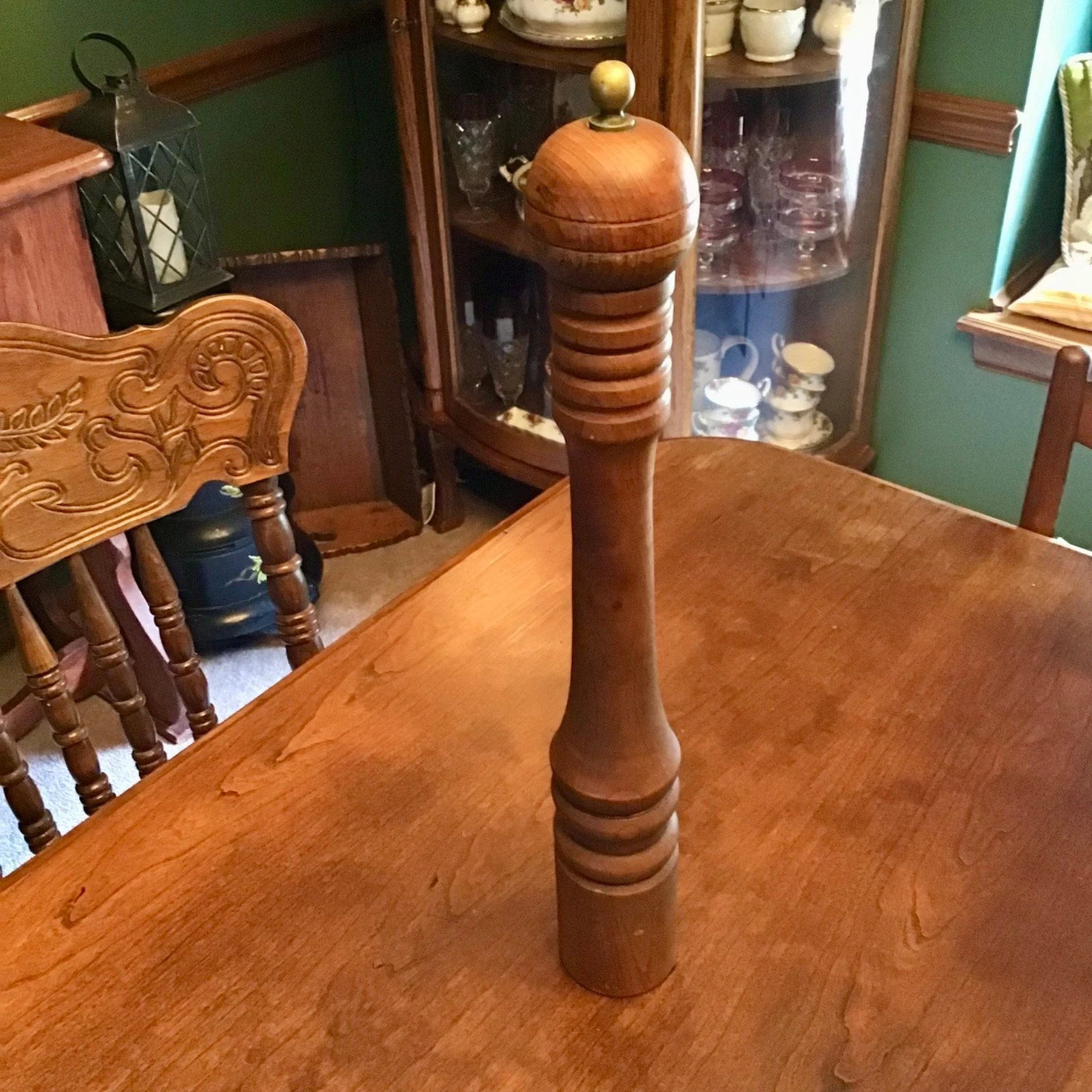 Vintage Wooden Tall Pepper Grinder Japan 18 In
