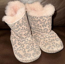 UGG Kids Leopard Print Suede Faux Fur Lined Slip-On Booties US 4/5 EU 20.5