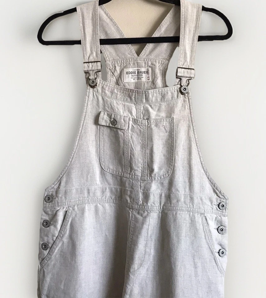 Eddie Bauer Outfitter Women's 100% Linen Crop Overalls Size Large Beige Natural - Image 2 of 4