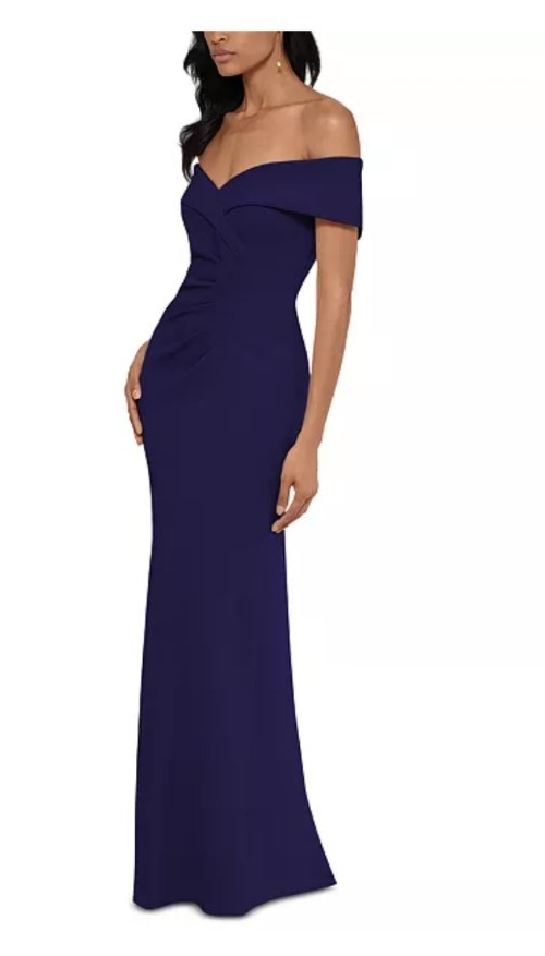 Xscape Womens Sz 8 Off-The-Shoulder Scuba Crepe Ruched Gown Navy Blue Bridesmaid | eBay Xscape Womens Sz 8 Off-The-Shoulder Scuba Crepe Ruched Gown Navy Blue Bridesmaid | eBay