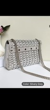Women's Shiny Silver Diamante Evening Clutch Bag Wedding Party Prom Shoulder Bag