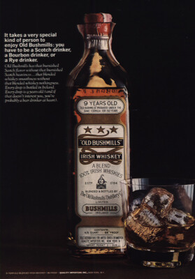 1964 Old Bushmills Whiskey: 9 Years Old Vintage Print Ad