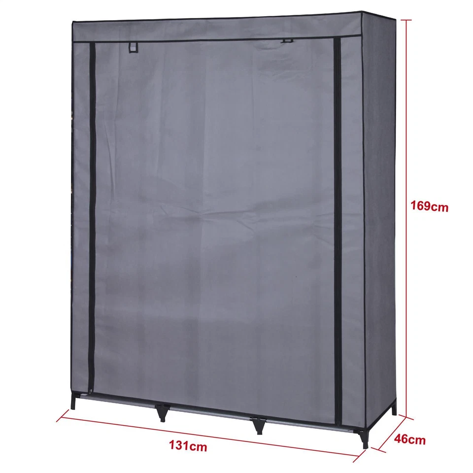 Stoffkleiderschrank Kleiderschrank Regal Keller Schrank Faltkleiderschrank grau - Bild 3 von 4